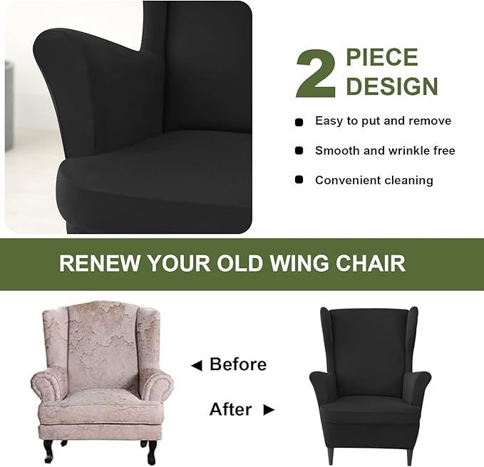 HAOYONG Wing Chair Slipcovers Waterproof Spandex Wingback Chair Covers 2 Pieces
