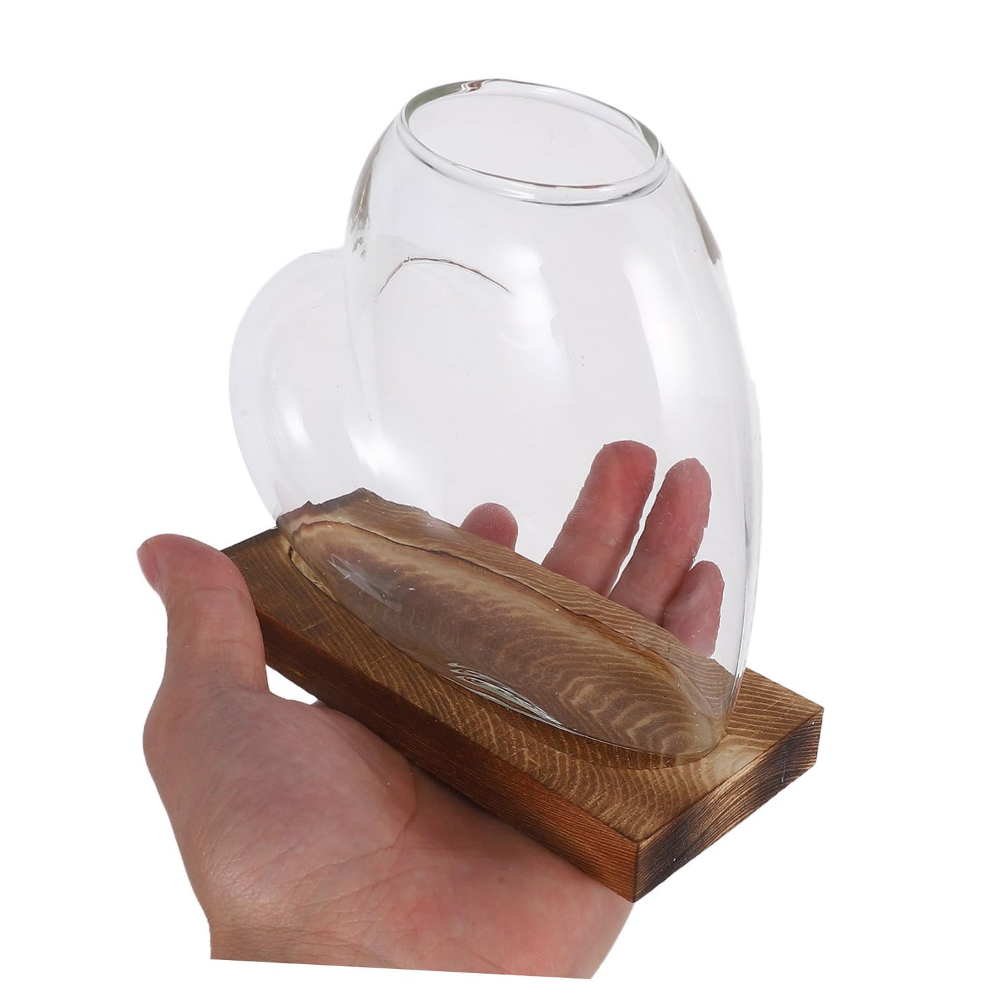 SUPVOX Heart Shaped Glass Vase: Hydroponic Plants Station with Wooden Base Propagation Terrarium Container for Home Offices Windowsill Decors
