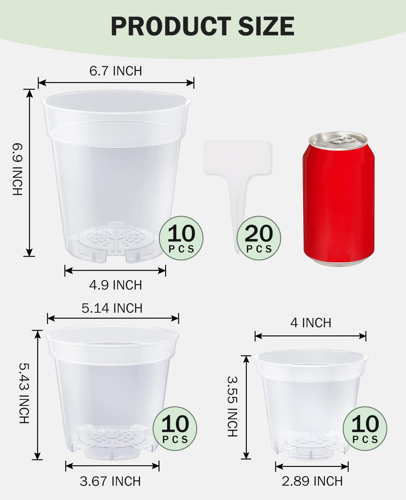 homenote Clear Nursery Pots for Plants,4/5/6.7 Inch Plant Pot for Planting Plastic Seedling Pots with Drainage Holes Seed Starter Pot Flower Pots High Transparency with 20 Plant Labels (30 Pack)