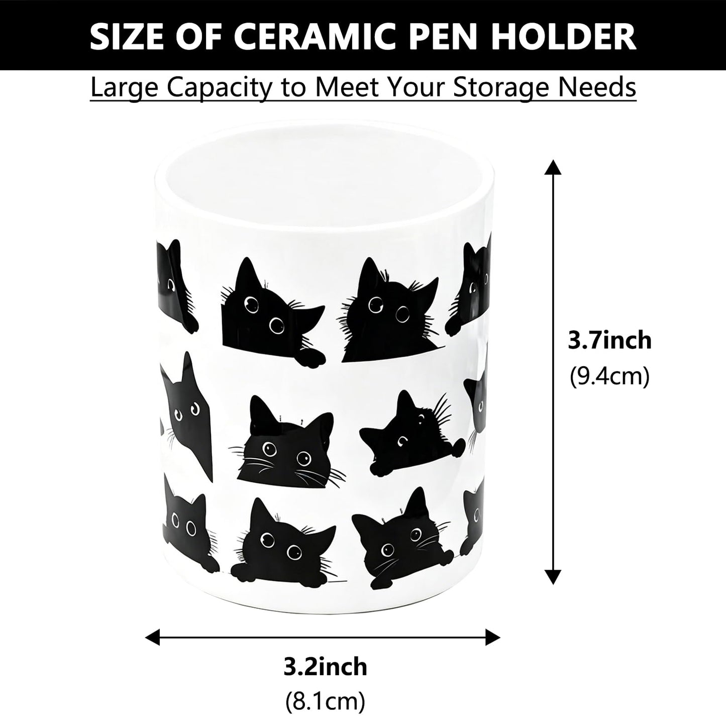 vnbsdwi Ceramic Pencil Holder for Desk Cute Pen Holder Black Cat Pencil Cup Pot Desk Organizer Large Capacity Ceramic Makeup Brush Holders Multifunctional Office Supplies for Home School