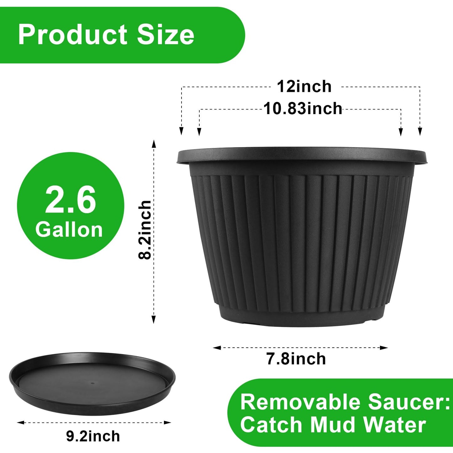 Fodetyff 12-inch-Plastic-Plant-Pots-with-Saucer, Flower Pots Containers for Indoor Outdoor Plants, Large Resin Planter with Drainage Holes and Saucers for Snake Plant Monstera