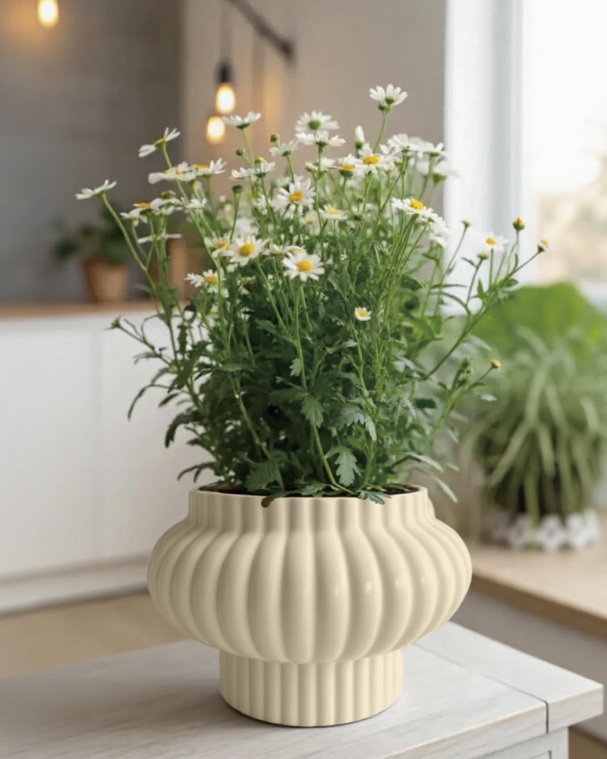 OXART 11 inch Plant Pot, Ceramic Plant Pots Indoor Plants with Drainage, Outdoor Flower Pots for Succulent, Snake Plant and Pothos Home Office Decorative Planters Pot, Yellow