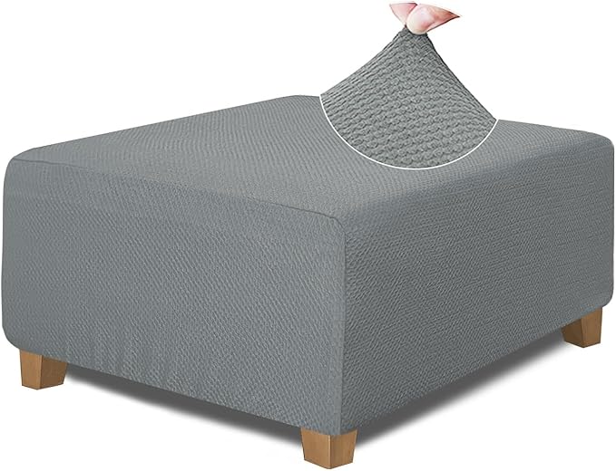 NeColorLife Square Ottoman Cover Jacquard Fabric Slipcover Thick Stretchable