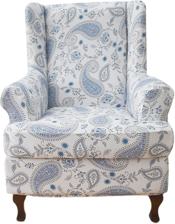HAOYONG Wing Chair Slipcovers Printed Wingback Chair Covers 2 Pieces Wingback
