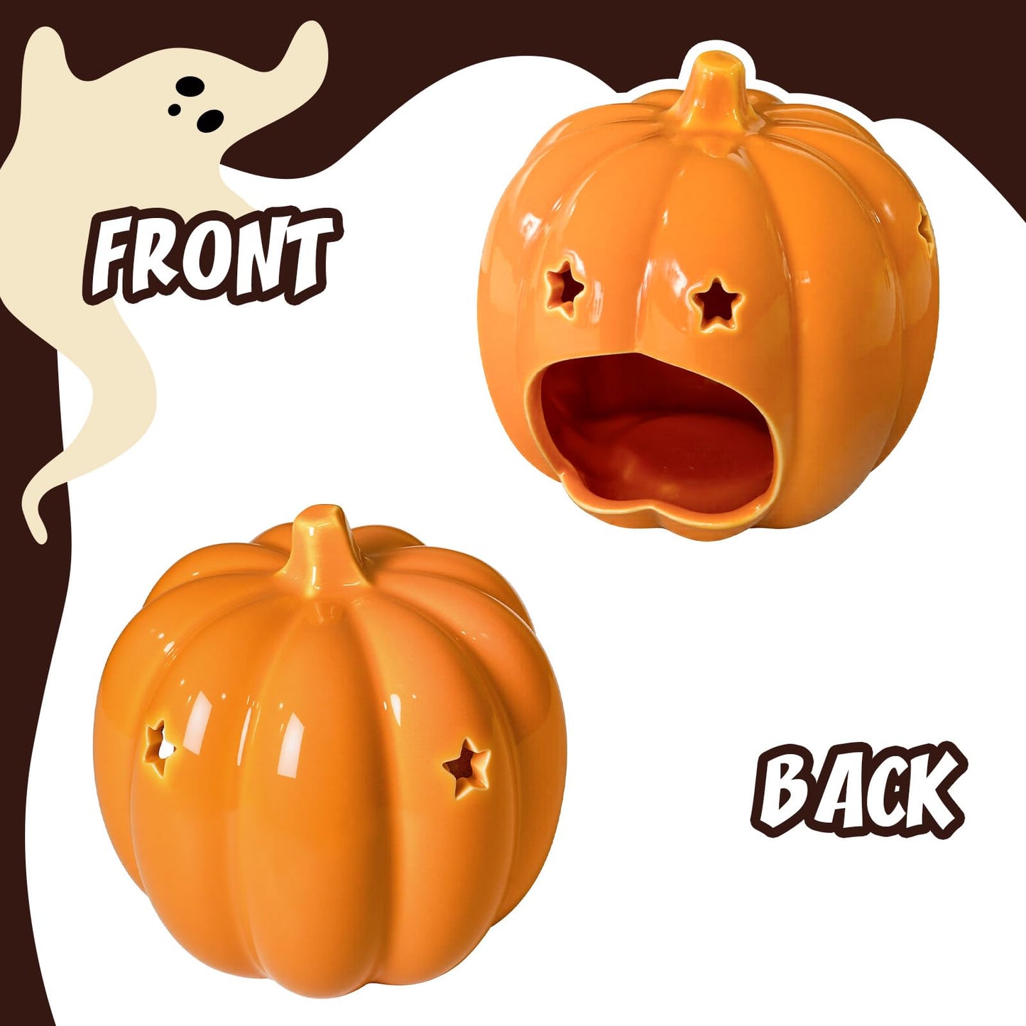 Halloween Ceramic Candle Holder Decorations Pumpkin Candle Holder Halloween Tabletop Decorative for Home Office Table Centerpiece, Cute Pumpkin Tealight Candlestick