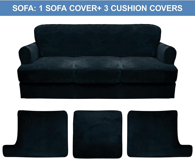 CUCRAF T Cushion Sofa Cover 4 Piece Slipcovers, Soft Thick Velvet Couch Cover