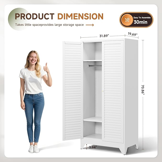 Letaya Armoire Wardrobe Closet, Hanging Rod Clothing Storage Cabinets