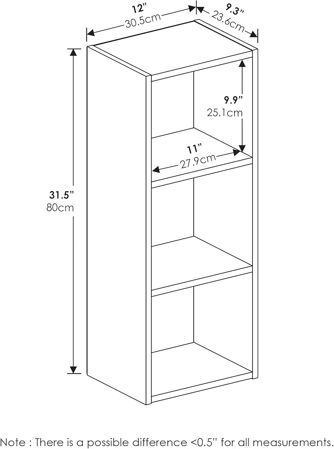 Furinno PASIR Book Shelf, 3-Tier Bookshelf, Easy Assembly Bookcase