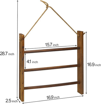 Drak Brown Towel Ladder - Rustic Decorative Blanket Rack for Bathroom & Living Room, Hanging Hand Towel Rack