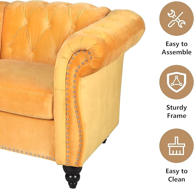 Mid-Century 3 Seater Sofa, Velvet Couch