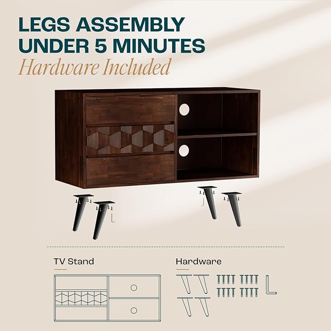 Bme Georgina 45 Inch Solid Wood TV Stand, Under 10 Minutes Assembly