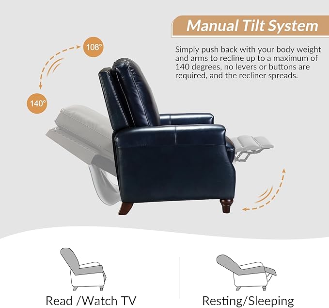 HULALA HOME Genuine Leather Manual Recliner Chairs Set of 2