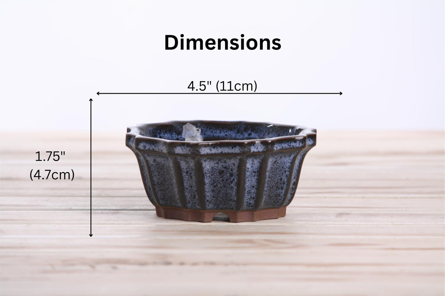 Willow Bonsai Ceramics Flower Design Bonsai Pot, 4.5inch Diameter, Plant Container, Succulant Pot, High Fired Ceramic Stoneware, Frost Proof, Handmade (Denim)