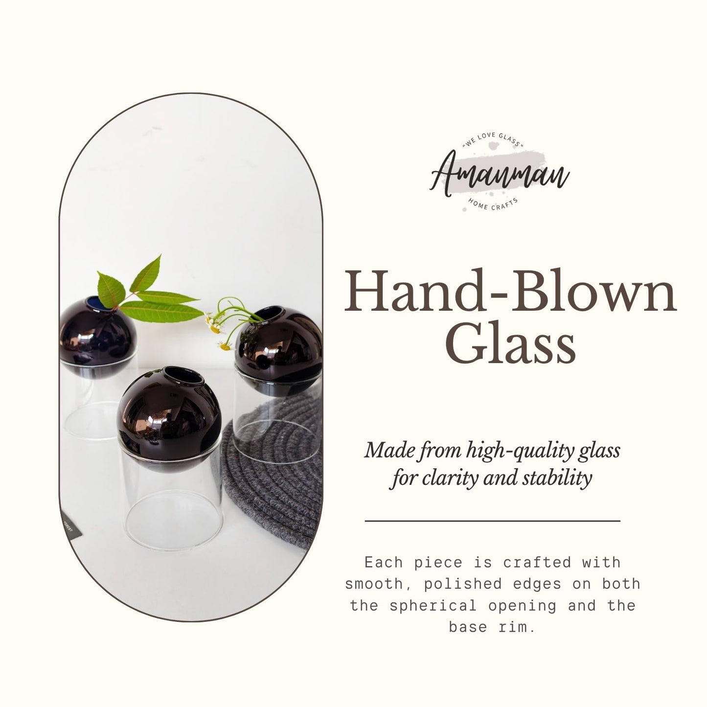 3-Pack Modular Black Glass Vase Set | Minimalist Aesthetics Bud Vase & Desktop Glass Planter with Clear Stand, Small Flower Vase