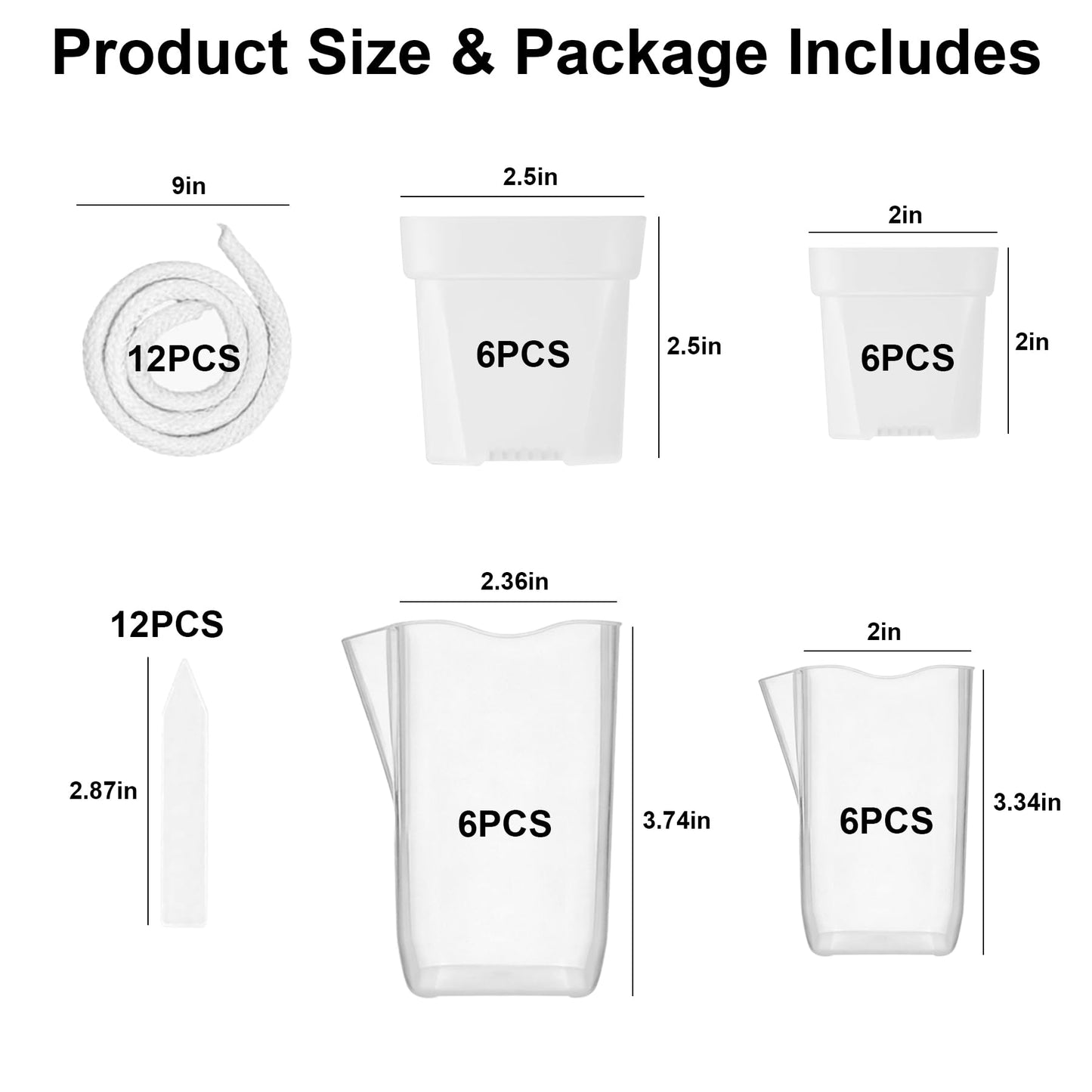 MLIYYBE 12 Set Small Self Watering Pots for Indoor Plants, 6Pcs 2'' & 6Pcs 2.5'' Clear Plastic Planters, Nursery Pots with Wick System, Water Level Indicator & Drainage Holes with 12 Plant Labels