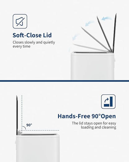3.4 Gallon/13 Liter Trash Can, Stainless Steel Step Garbage Can with Quiet Soft-Close Lid, Foot Pedal & Removable Inner Bucket, Rectangular Trash Bin for Bathroom Home Office, White