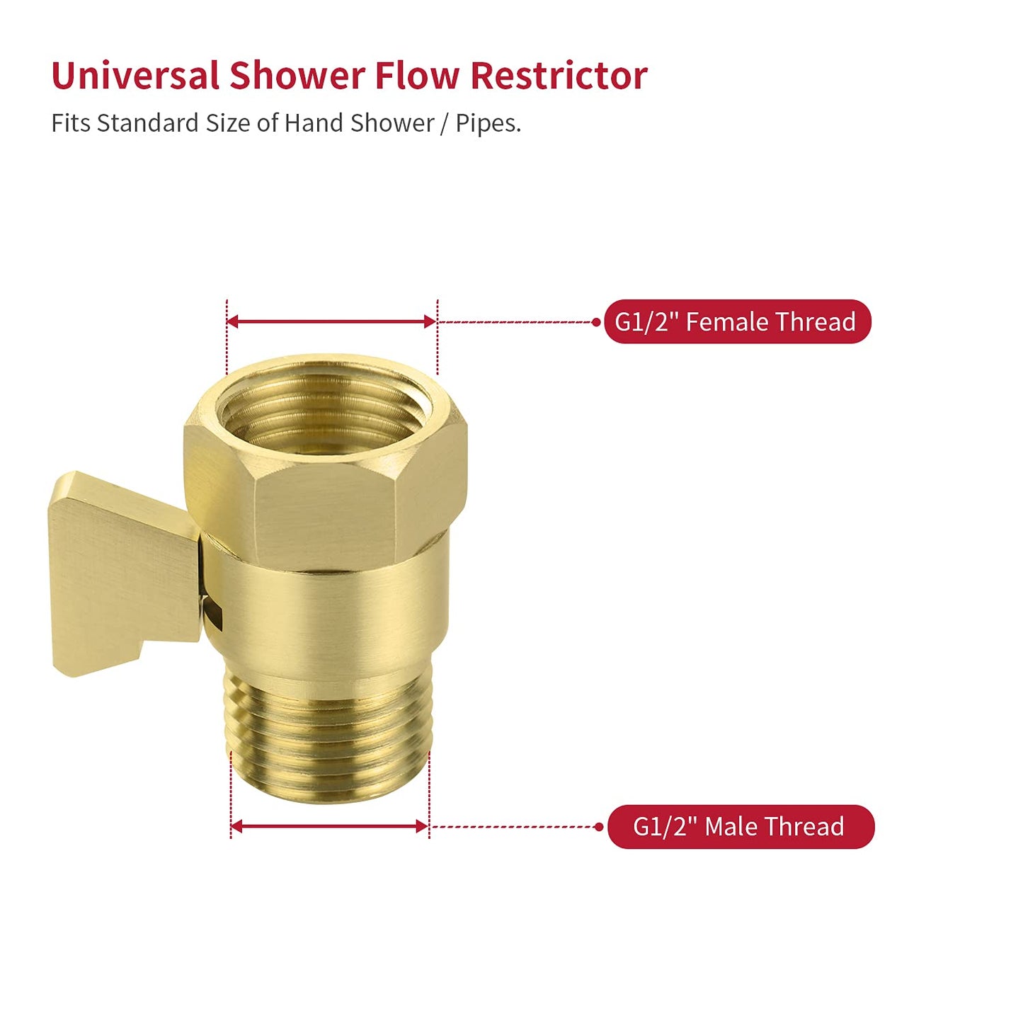 Water Flow Control Valve Brass Shut Off Valve,Brushed Brass Adjustable Water Volume Valve G1/2 Water Pressure Regulator for Hand Held Shower Head & Bidet Sprayer