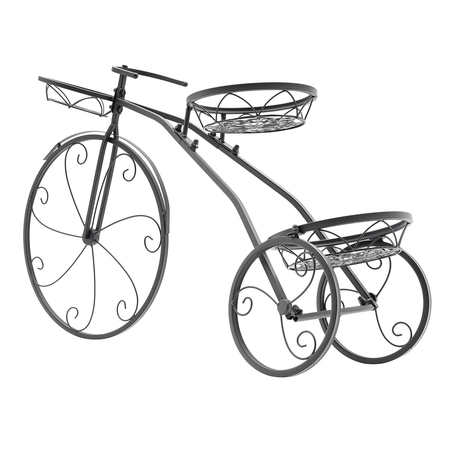 GAMIGIME Tricycle Plant Stand, Metal Bicycle Planter, Flower Pot Cart Holder with 3 Decorative Wheels, Modern Style Flower Pot Cart Holder for Home Decor Patio Garden Flower Shop (Black)