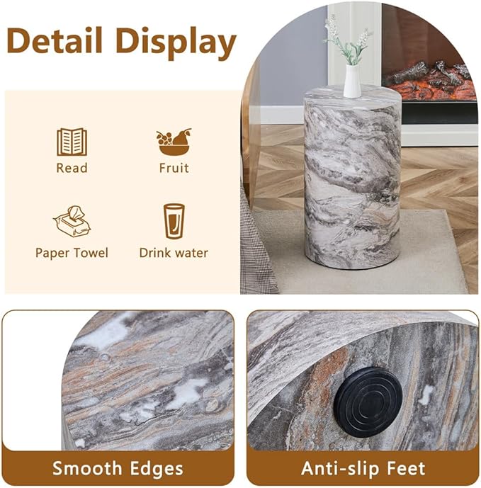 Round Coffee Table Set for 2, Modern Living Room Table Set, Faux Marble Wood