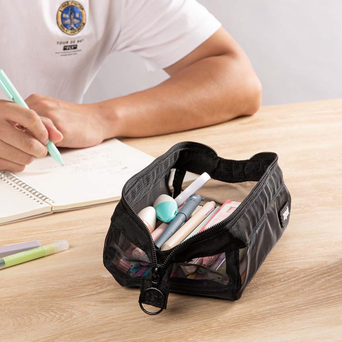 ZIPIT: Lenny Pencil Case - Mesh Black - Large Storage Capacity Zipper Pouch, Makeup-Stationery Bag, School-Travel, Washable Quick Dry, Kid-Teen-Adult