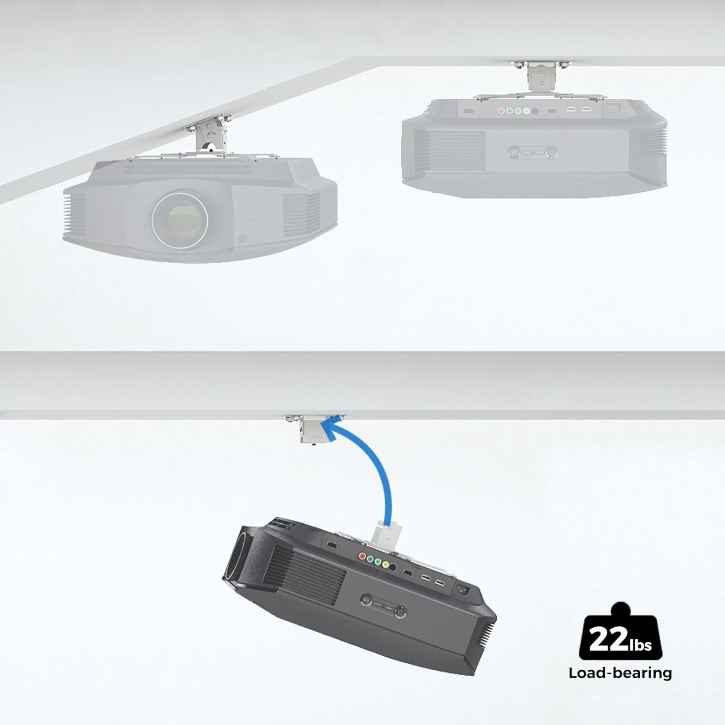 Low Profile Projector Ceiling Mount Universal, 22 lbs Max Weight, 360° Rotation 30° Tilt | Universal Projector Bracket 3.3" High, Suspended Drop Ceiling Mount Kit for Home & Office Projectors(White)