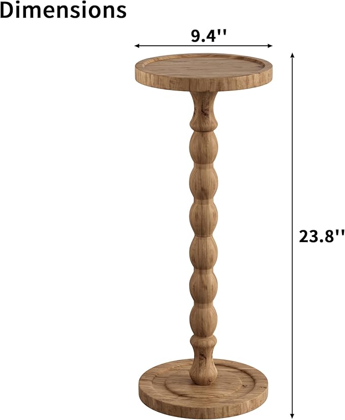 2 Pack Solid Wood Drink Table, Rubber Wood‌ Small Round Side Table