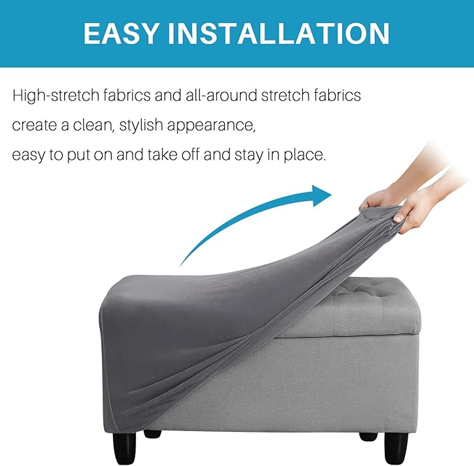 Ottoman Cover, Stretch Rectangle Velvet Ottoman Slipcovers of Foot Stool