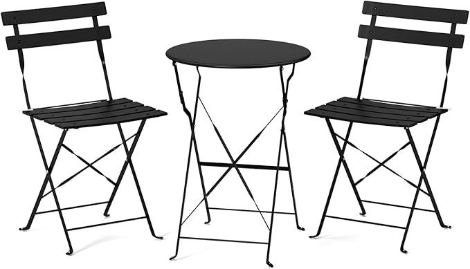 VINGLI Outdoor Folding Bistro Table and Chairs Set of 2, 3-Piece Bistro Set