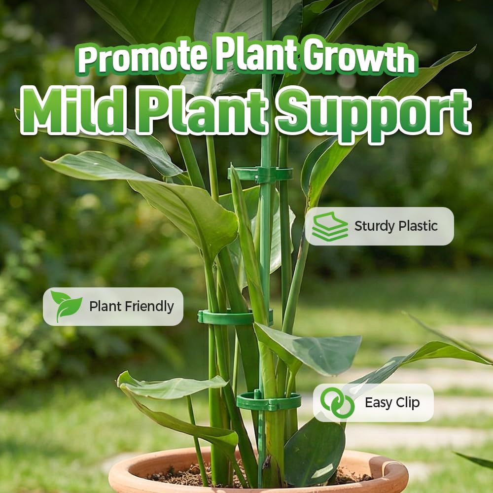 Plant Stakes for Indoor Plants, Adjustable Plant Support Sticks with Clips & Plant Ties, Indoor Outdoor Garden Poles for Monstera Tomato Orchid Rose Potted Flowers Vegetables (11 inch 5pcs)