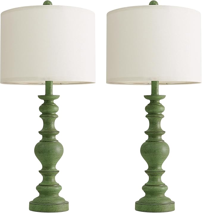 BOBOMOMO 27" Sage Green Table Lamps Set of 2, Large Farmhouse Resin Lamps