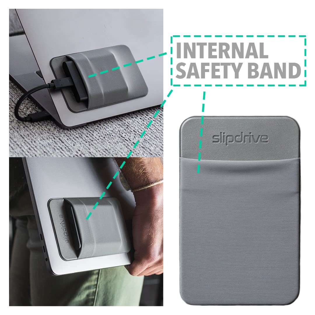Slipdrive - Portable Hard Drive Sleeve for Laptop - SSD Solid State Drive - Reusable Adhesive - 5” x 3.2” Stick on External Hard Drive Carrying Case - Travel Pocket Pouch (Small, Gray)