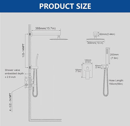 Brushed Gold Shower System with 10-Inch Rain Showerhead and Handheld