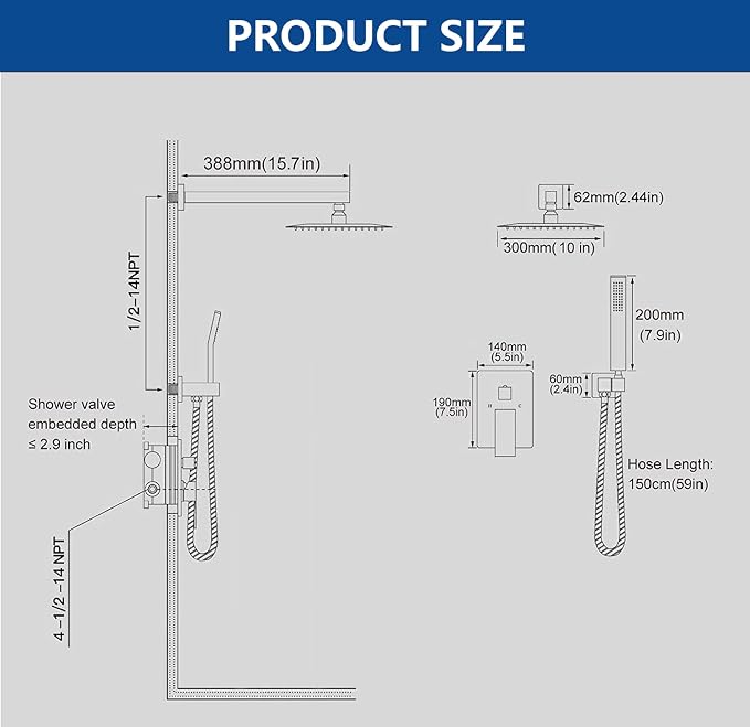 Brushed Nickel Shower System with 10-Inch Rain Showerhead and Handheld | Innovative air-injection technology for low pressure, high-flow rate up to 3.22 GPM ensuring powerful consistent stream