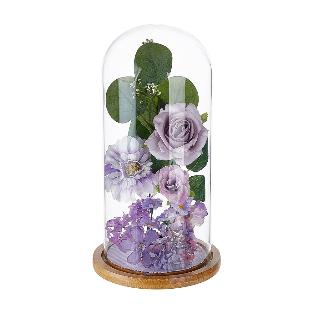 PH PandaHall Glass Cloche Display Dome 5.6x10.9inch Bamboo Base Bell Jar Clear Terrarium Display Dome Cloche Bottles Storage Case Decorative Centerpiece Stand for Plants Flower Succulent Home Decor