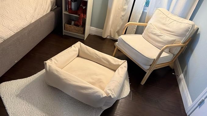 Rectangular Natural Cotton Canvas Dog Bed with Raw Cotton Insert – Eco Friendly Pet Bed with Removable Washable Cover, Breathable Cushion for Dogs & Cats (Natural, Medium 30" × 20" × 7")