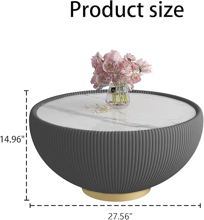 Round Marble Coffee Table 27.56" Bucket Shaped Fluted Coffee Table