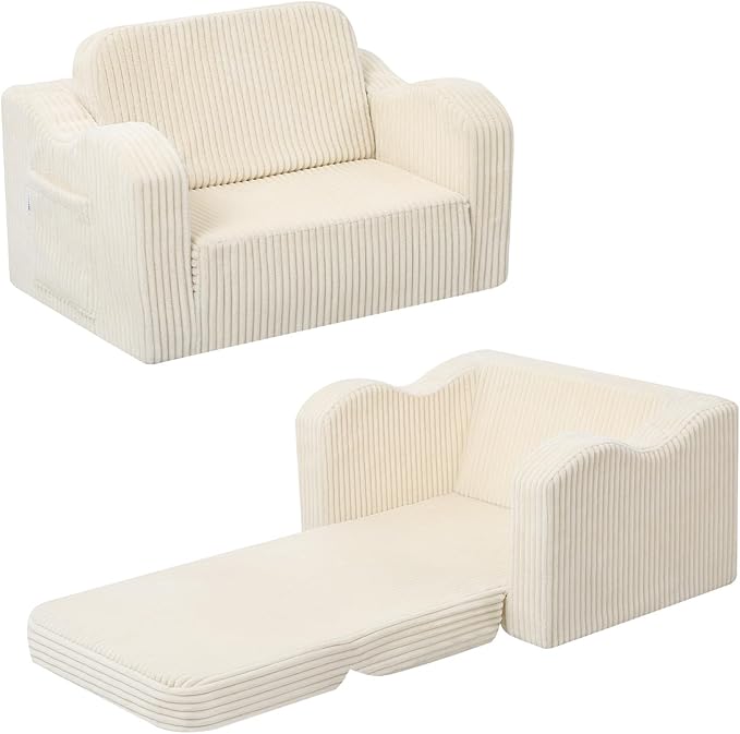 MeMoreCool Toddler Couch Fold Out – 2-in-1 Convertible Kids Sofa Bed