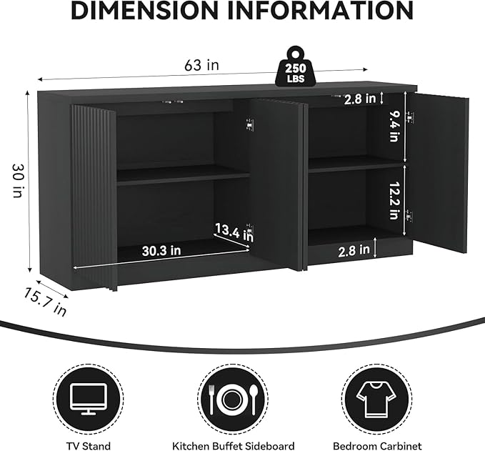 63'' Fluted TV Stand for TVs up to 75'', Modern Media Console