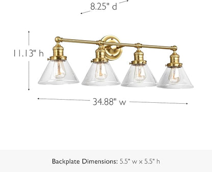 Design House Augustin Vanity Light, 4-Light, Seeded Glass Warm Glow, Dimmable, Up/Down Glow, Easy Installation, E26 Socket, Satin Gold, 34.9 in L x 8.3 in D x 11.1 in H, 589044-SG