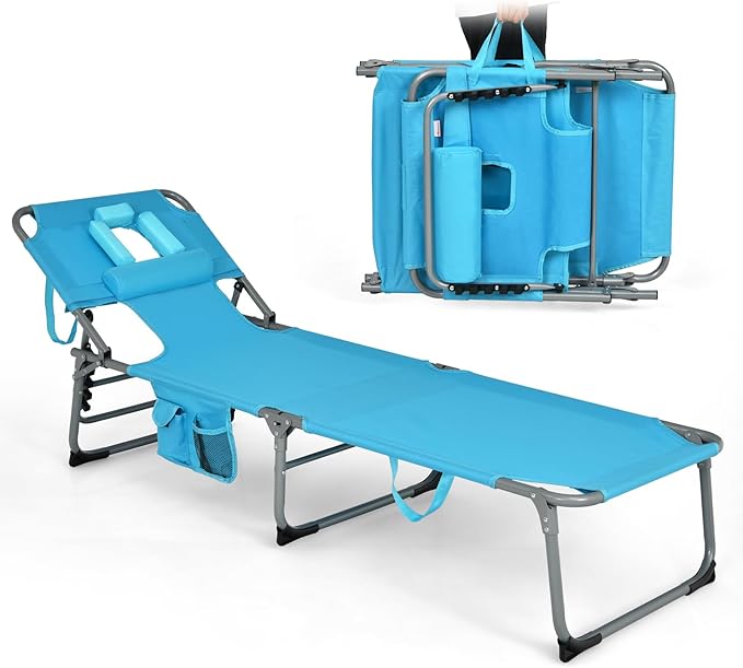 Goplus Tanning Chair, Folding Adjustable Patio Lounge Chair