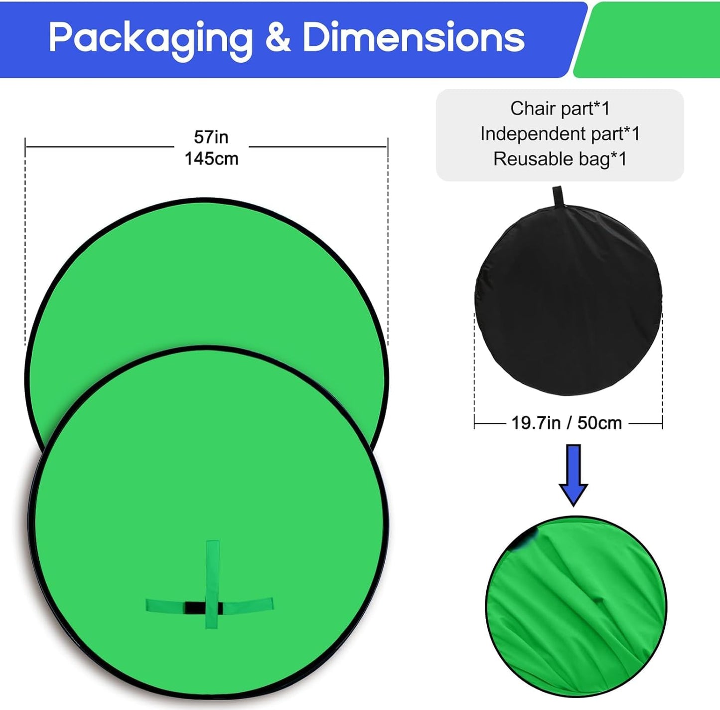 Portable Green Screen Chair, 57 in Greenscreen Backdrop with Stand Double Sided Foldable Green Background, Chroma Key, for Photography Streaming Gaming Photo Zoom Video Chats and Meeting