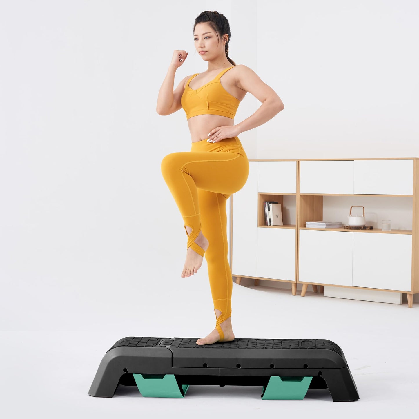 leikefitness Exercise Step Platform, Multifunctional Aerobic Deck with Cord and Adjustable Dumbbell & Weight Bench, Fitness Equipment for Workout Home Gym