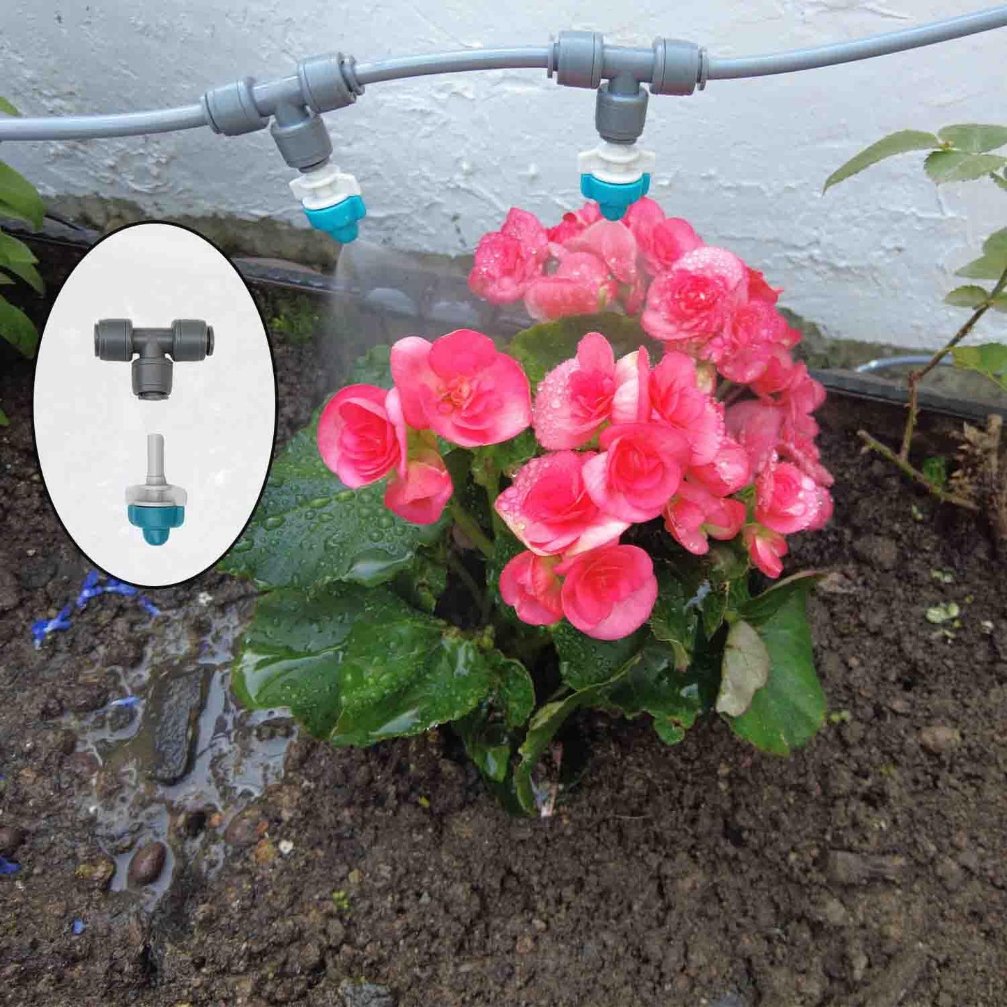 Drip Irrigation System for Garden with Water Timer Plug-in Quick Connection Drip Irrigation Kit 5/16“ID and 1/4 Inch Pipe Auto Watering System for Garden Spray, for Greenhouse, Lawn, Potted Plants