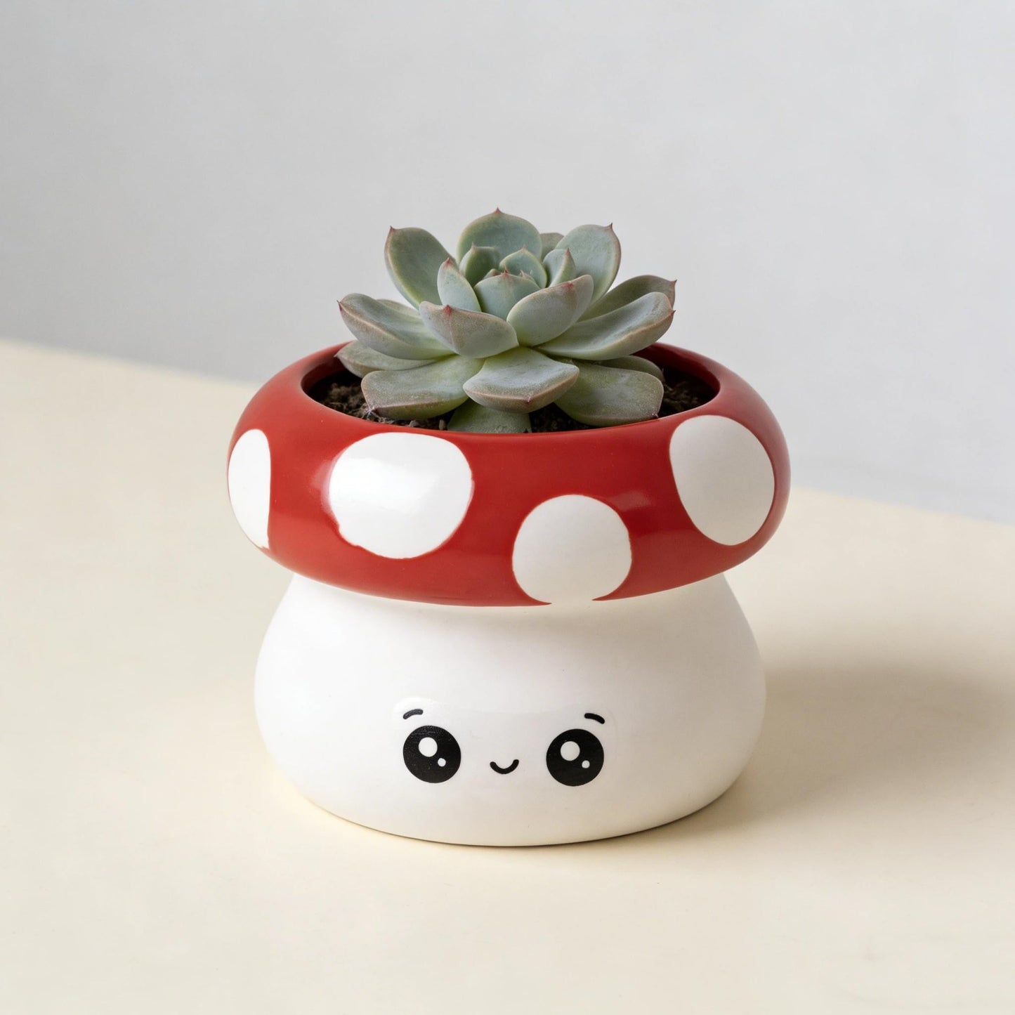 Ceramic Mushroom Planter Pot with Drainage - Funny Plant Pots for Indoor Plants, Succulents, Cactus, Pen Holder, Cute Succulent Pots for Office Desk Home Decor and Gardening Gifts, 4.5x3.35 Inch