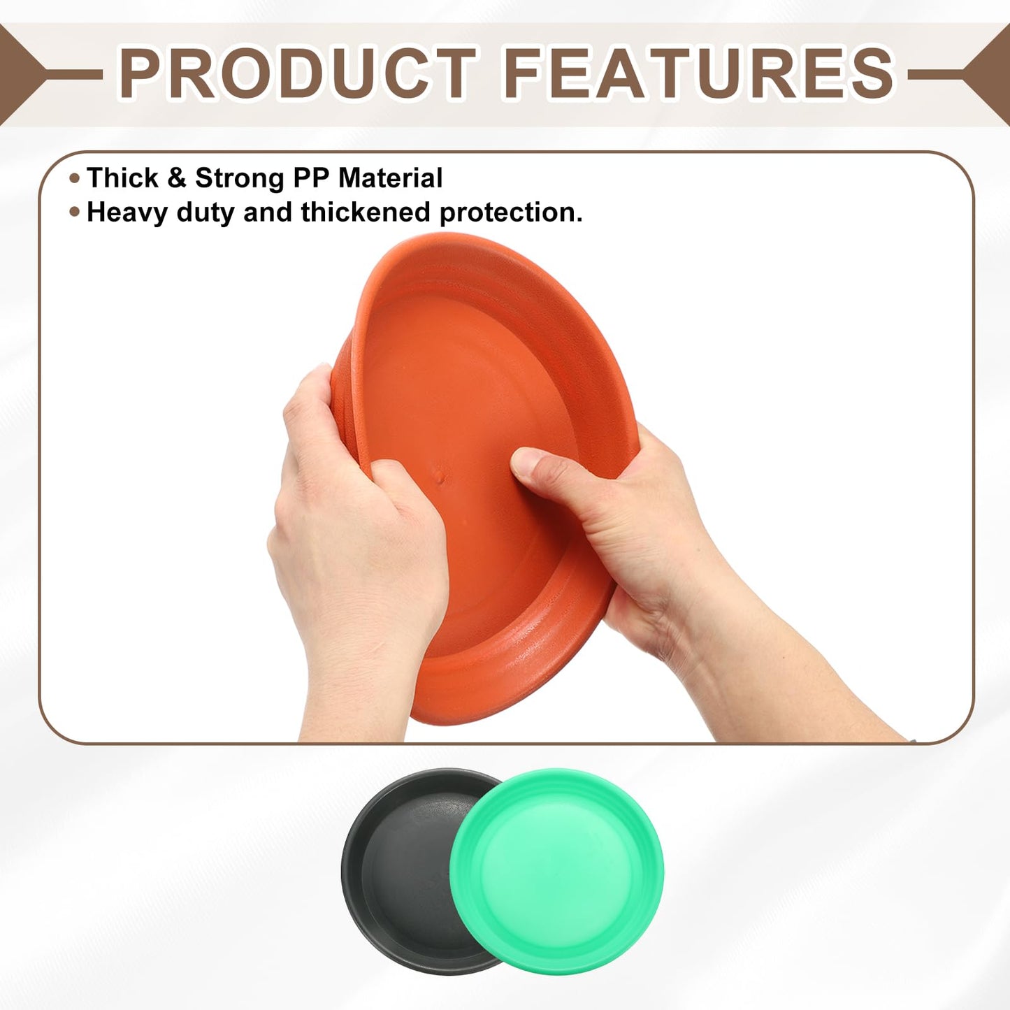 HARFINGTON Plastic Plant Saucer 10.5" Round Drip Trays Flower Pot Saucers Flower Base Bottom Drainage Tray for Indoors Outdoors Planters, Gray-Black
