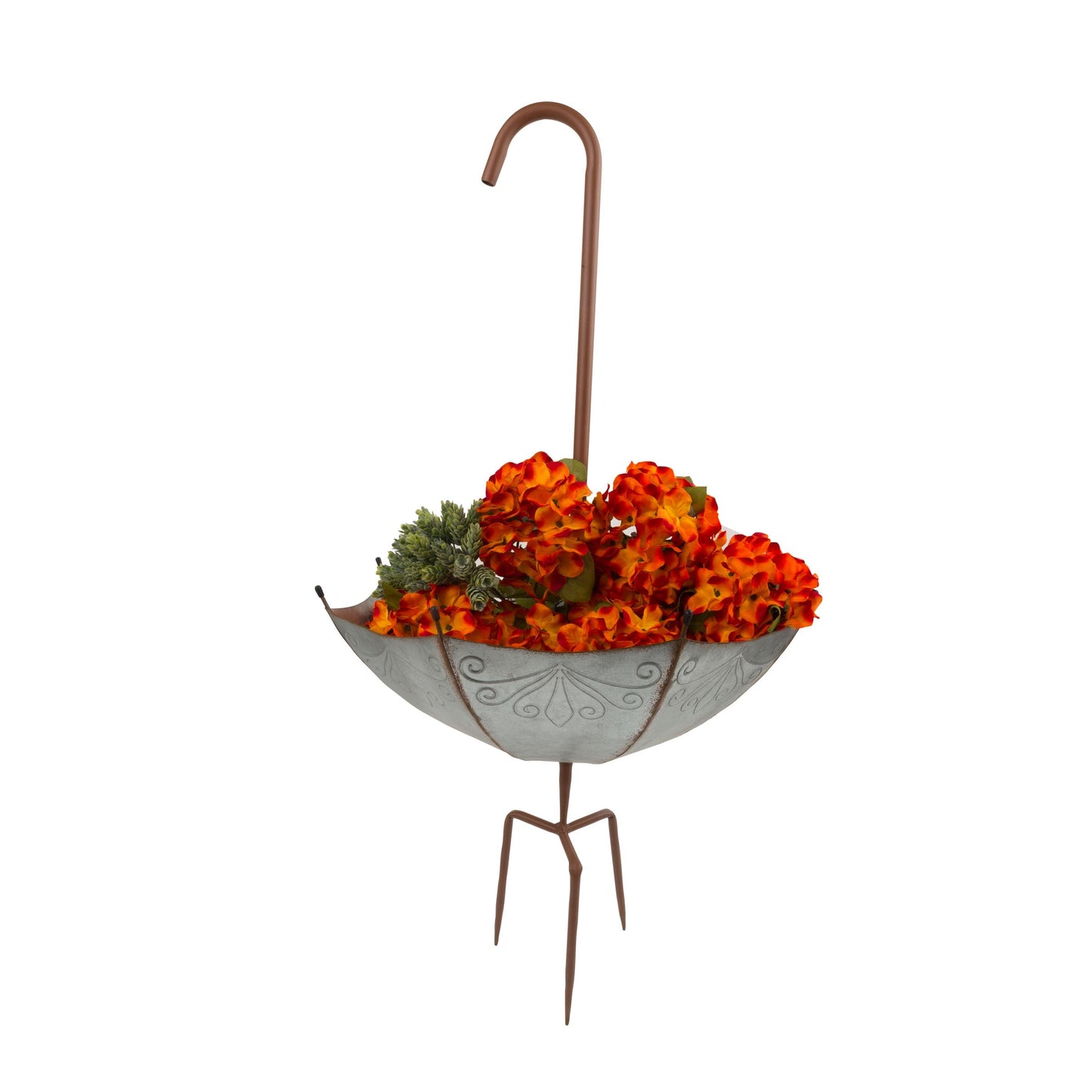 Alpine Corporation 36" Tall Outdoor Rustic Upside Down Umbrella Garden Stake and Planter