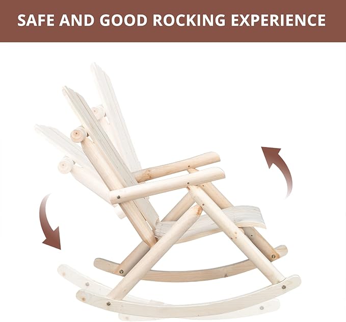 Outvita Wooden Rocking Chair Set of 2, Fir Log Adirondack Rocker, Outdoor Wood