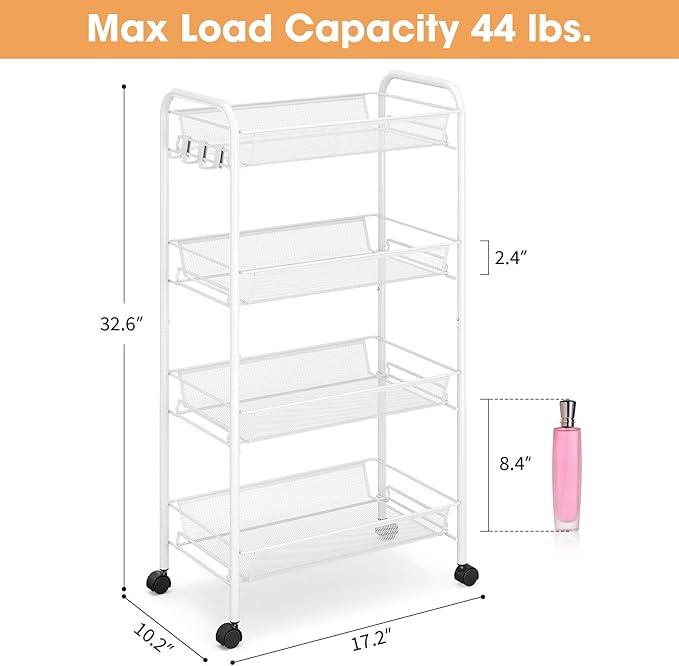 TOOLF 4-Tier Rolling Cart, Metal Utility Cart