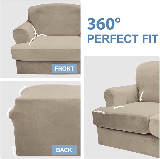 CUCRAF T Cushion Sofa Cover 4 Piece Slipcovers, Soft Thick Velvet Couch Cover