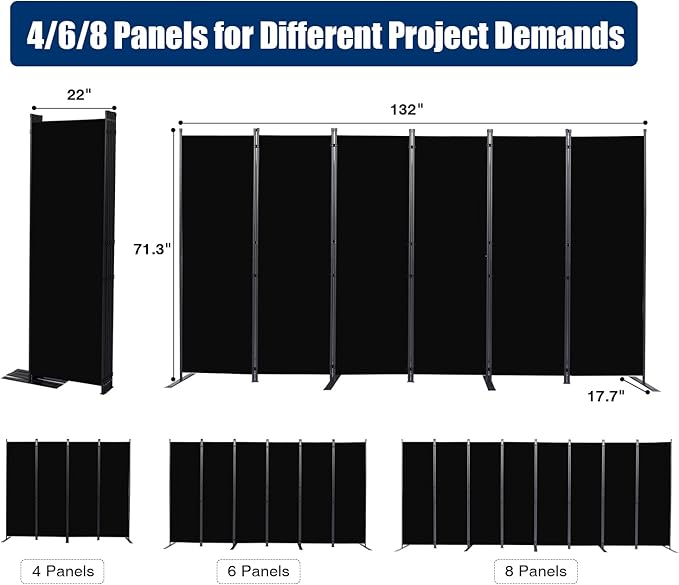 Room Divider 6FT Portable Room Dividers and Folding Privacy Screens, 6 Panel